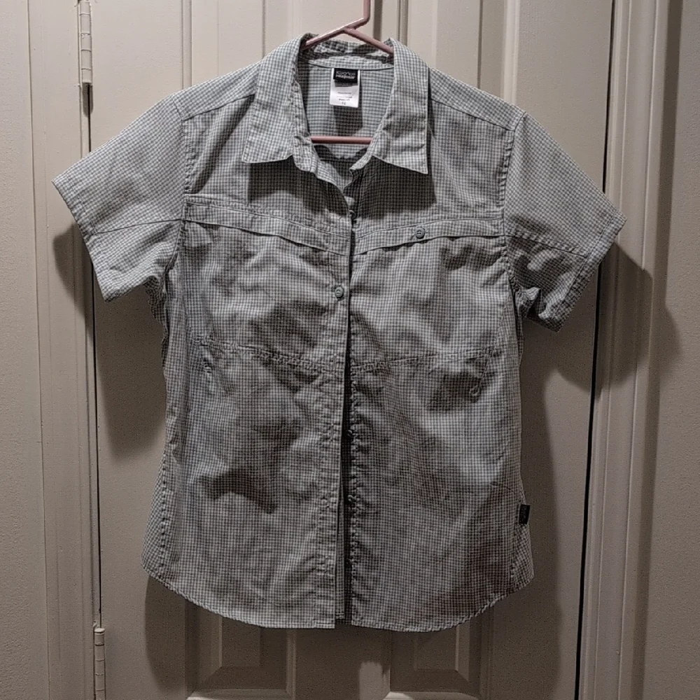 Patagonia Green Checkered Short Sleeve Shirt Organic Cotton Blend - Picture 1 of 8